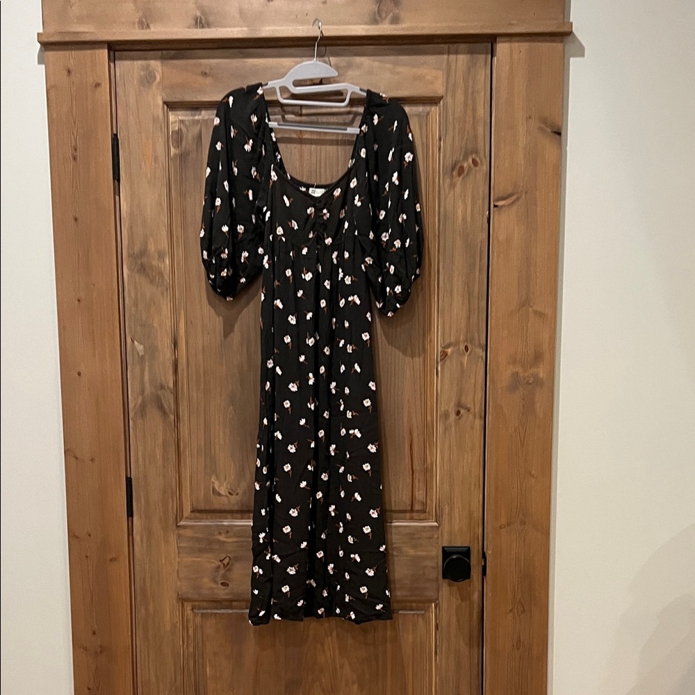 Billabong Black Midi Dress with Pink Floral Print